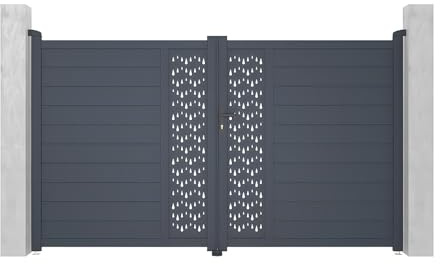 Vente-unique-Gartentor Flügeltor - 305 x 181 cm - Aluminium - Halbvoll mit Muster - Anthrazit - GREGOR