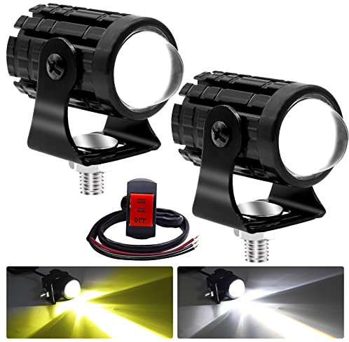 2 x luci di guida per moto con interruttore on/off, mini fari LED fendinebbia 12 W faretto, luci ausiliarie a doppio colore, 6000 K, bianco, 3000 K, giallo, per bici, ATV, UTV, camion, SUV