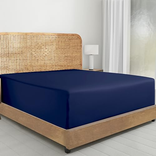 California Design Den Deep Pocket Soft Fitted Sheet Queen Only, 100% Organic Cotton Fitted Sheet Queen, 1 Pc Percale Queen Fitted Sheet, Lightweight, Snug-Fit (Navy Blue)