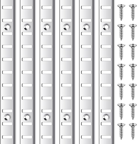 Yaocom Pilaster - 6 estantes de 36 pulgadas de metal para montaje de mortaja Pilaster con tiras ajustables para estantes de pared, sistema de almacenamiento de organización de armario, color plateado