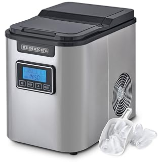 HEINRICHS Eiswürfelmaschine, Eiswürfelbereiter mit Timer, 3 einstellbare Eiswürfelgrößen, LCD-Display, 2,2 Liter Wassertank, Selbstreinigungsfunktion, Edelstahl, 120 W Leistung Heinrich´s