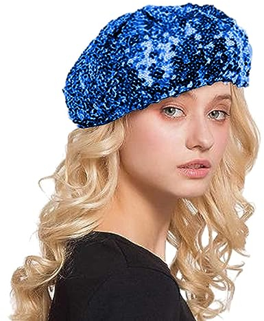Disco Accessoires 70Er Jahre Kostüm Glitzer Baskenmütze Disco Alien Hut Silber Pailletten Glitzer Kostüm 70Er 80Er Jahre Outfit Damen Für Fasching Karneval Kostüm(04 Blue)