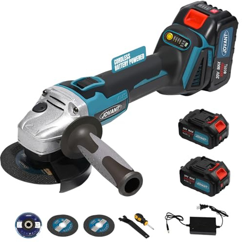 20V Cordless Angle Grinder, 4 and 4-1/2 Electric Angle Grinder Kit, 8500RPM Power Grinder Brushless Motor for Cutting/Sharpening/Removing Rust -JOVANT (2 Batteries)