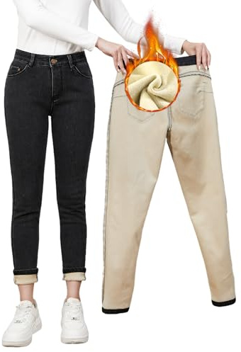 Merlvida Jeans Thermiques Femme Taille Haute Push Up, Pantalon Jean Confortable et Chaud pour l'hiver, Jeans Ajustés avec Doublure Polaire, Leggings en Denim Doublés et Élastiques