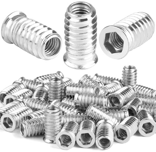 Lot de 40 écrous à visser M8 x 25 mm, inserts filetés hexagonaux hexagonaux en bois, manchons à visser en acier galvanisé alliage de zinc, douille à visser, insert fileté M8 pour meubles en bois