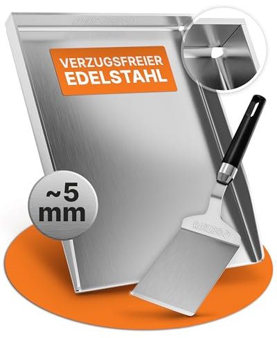 AMZBBQ® Premium Plancha Set - für WEBER SPIRIT/BROIL KING BARON & CROWN - ca. 5 mm massiver Edelstahl - 20% stärker als herkömmliche Planchas - Grillplatte für Gasgrill - inkl. Grillspachtel