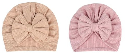 Hrlace 2 stycken babymössor för nyfödd babymössa, mjuk babyturbanmössa med rosett, infant, beanie, mössa, spädbarn, flicka, pojke, mössa för baby, nyfödda, småbarn, ljus curry + soja