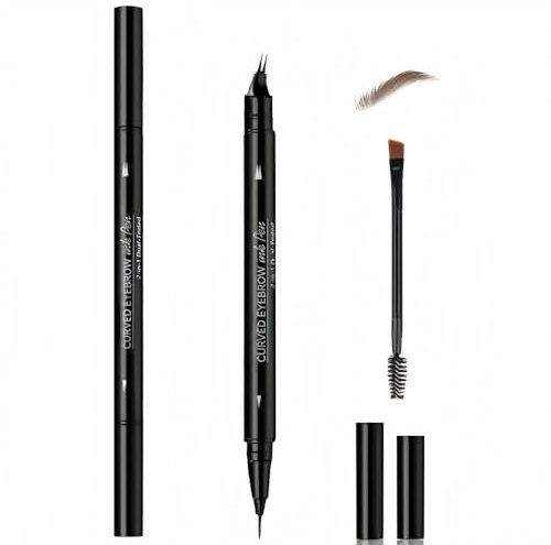 Matita per sopracciglia waterproof, matita per sopracciglia 2 in 1 a doppia estremità con punta curva e precisa, anti-sbavature, anti-grumi, adatta ai principianti, a lunga tenuta (Marrone scuro)