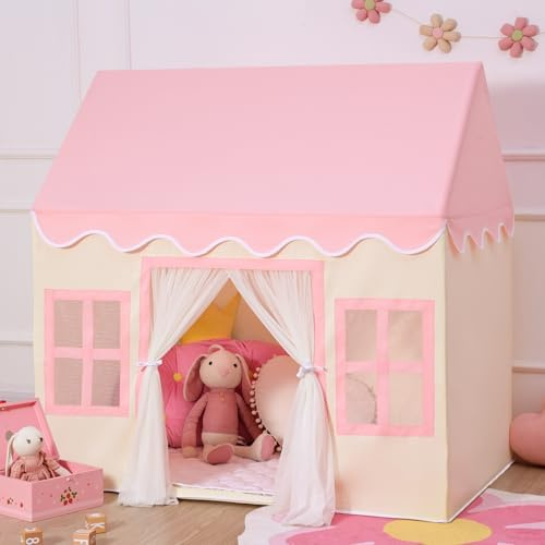 Wilwolfer Casita Infantil Exterior con Alfombra: Tienda de Campaña Tipi para Niños y Niñas - Casa Grande para Jugar al Aire Libre y en Casa