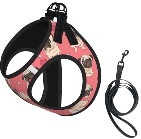 Pettorina estiva per cani con stampa di carlino con cartoni animati, pettorina morbida e leggera per cuccioli, imbracatura riflettente per camminare facilmente