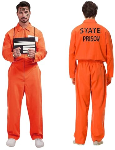 Ntwdby Costume Carcerato Uomo, Costume da Prigioniero, Arancione Costumi Prigioniero, Prisoner Costume Adulti, Orange Prisoner Overall, per Halloween Carnevale Festa Tema (L)