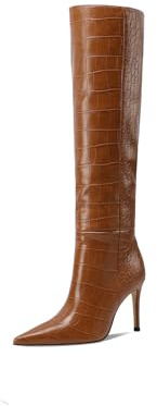QUEEN HELENA K3977 K3977 Bottes hautes au genou à talons aiguilles, décontractées, élégantes pour femme, Marron coco, 38 EU