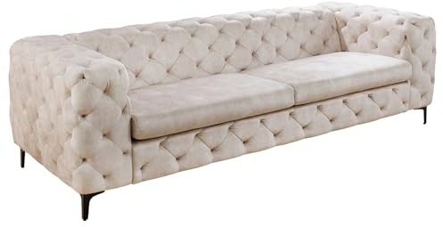 3-Sitzer Sofa MODERN BAROCK - 235cm - champagner beige - Samt Metall | Taschenfederkern, Ziersteppung, Chesterfield-Design, englischer Stil, Rundum-Bezug, pflegeleicht