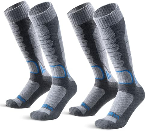 WEIERYA Ski Sock Merino Wool Ski Socks Mens Womens Skiing & Snowboarding Socks, Over The Calf (US, Alpha, XX-Large, Regular, Regular, 2, Grey)