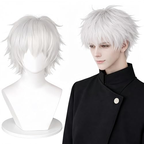 Sniivoo Anime-peruk kort silvervit för män - Halloween cosplay-peruk