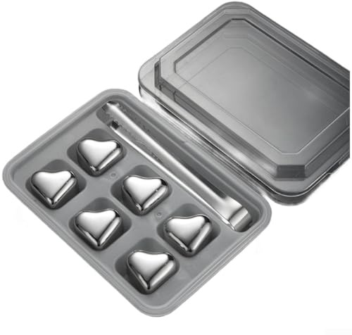 Pietre per whisky, cubetti di ghiaccio riutilizzabili in acciaio inox a forma di cuore, set di pietre refrigeranti per vodka, vino, bevande senza diluizione, raffreddamento (B)