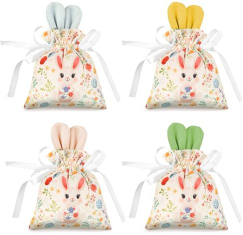 Dermalyx 4 Bolsas De Pascua para Rellenar con Orejas De Conejo, Cesta De Pascua para Niños, Bolsa Creativa para La Semana Santa, Regalo De Pascua, Bolsa De Felpa para Lle