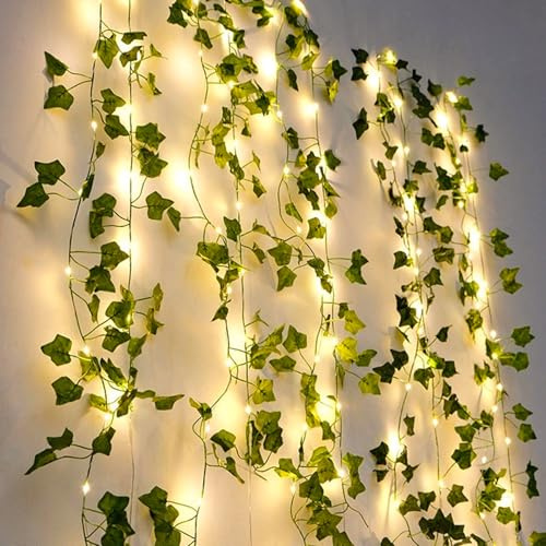 ENLACE Murgröna-ljuskedja, 10 meter, 100 LED, konstgjorda bladljusslingor, batteridrivna, murgröna-girlang, ljuskedja för bröllop, barnrum, inomhus, festdekoration