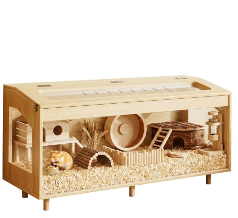 HOTAMO Wooden Hamster Cage with Acrylic Board Base, 39.4