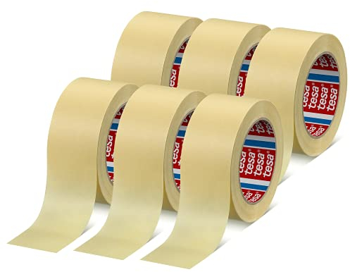 tesakrepp 4323 Basic Ruban de Masquage pour Peintre en Lot de 6 - Bande Adhésive Élastique pour tous Travaux de Peinture Courants - Beige Clair - 6 Rouleaux de 50 m x 50 mm Chacun