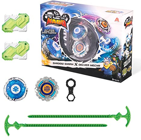 Infinity Nado Trottola Bambini - 2 Pezzi Trottole da Combattimento, Trottole Gyro Spinners Burst con Lanciatore, Giocattolo Bambino 5 6 7 Anni, Modalità Fusion/Dispersione