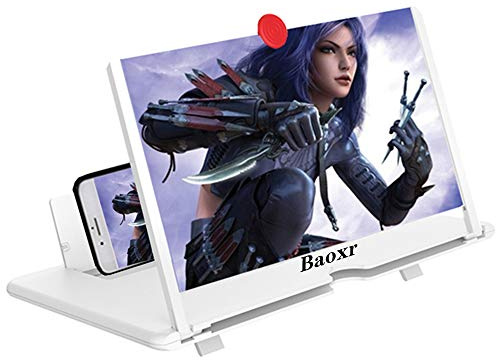12'' 3D Screen Magnifier for Cell Phone, HD Amplifier Projector Magnifing Screen Enlarger for Movies, Videos, and Gaming with Foldable Stand Compatible with All Smartphones