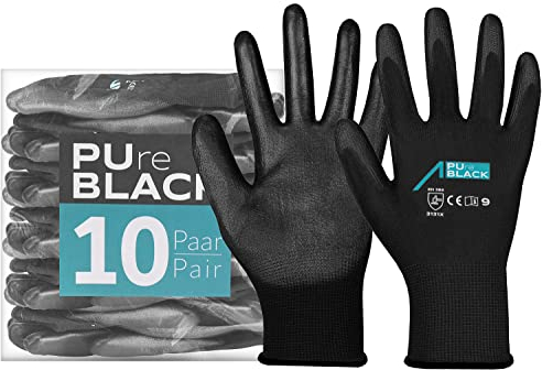ACE PUre Black Arbeitshandschuhe, fein & robust, EN 388/21420, Schwarz, 10/XL, 10 Paar