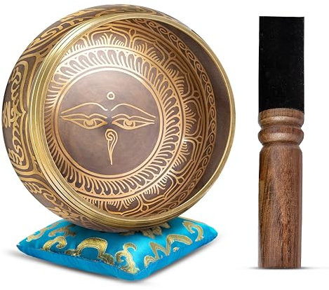 Tibetan Singing Bowl Set - Easy To Play Authentic Handcrafted For Meditation Sound Chakra Yoga Healing 4 Inches By Himalayan Bazaar (Gold & Turquoise)