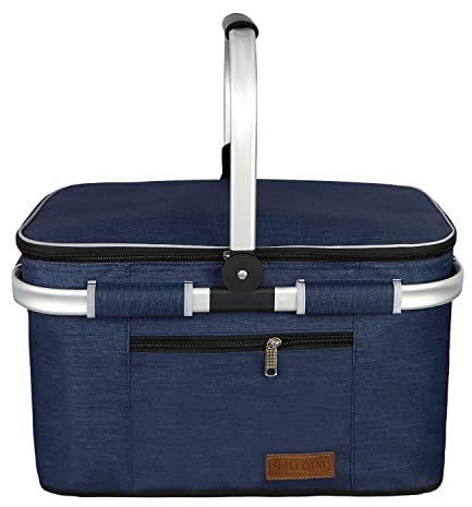 ABIUBIU 35L Kühltasche Einkaufskorb Picknickkorb Große isolierte Kühlkorb Lunchtasche Thermo Tasche für Büro Camping Picknick Reisen Seitenstütze Aufrecht Halten