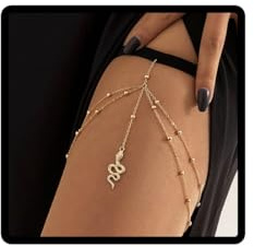 Prosy Étincelle Couches Serpent Jambe Chaîne Corps Chaînes Cuisse Chaîne Partie Bikini Bijoux Accessoires Réglable pour Femmes et Filles (Or)