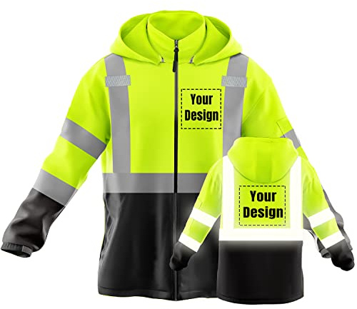 YOWESHOP Hi-Vis Safety Jackets Custom Logo High Visibility Windbreaker Team Work Uniform (Large, Green)