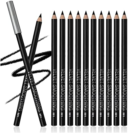 12 Stück Kajal Set - intensiv Schwarz Kajalstifte für matt klare Linien, Black Eye Pencil Lidstrich Stift von „Linble“