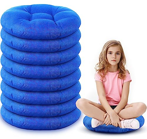 Fumete 8 Pcs 16 Inch Round Floor Cushions for Kids and Toddlers, Flexible Seating Classroom Furniture Floor Pillow for Home, Daycare, Preschool, Yoga and Meditation (Light Blue)