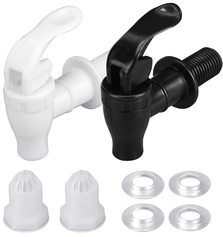Pack of 2 Plastic Tap for Drinks Dispenser, Water Dispenser, Fridge (Black + White) Drinks Dispenser Tap for Glass Container Wine Juice Drinking Fountain Coffee Beer