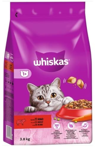 Whiskas Adult 1+ torrfoder med nötkött, torrfoder för katter för vuxna katter 3,8 kg