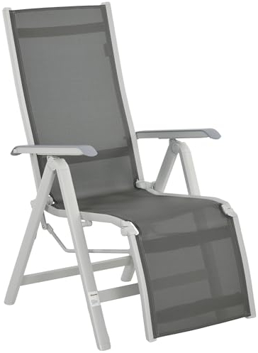 Outsunny Sonnenliege, Klappbare Gartenliege, Liegestuhl mit Verstellbarer Fußstütze, Rückenlehne, Campingliege für Terrasse, Balkon, Netz, Dunkelgrau, 62 x 96 x 108 cm