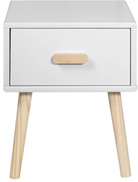 Rebecca Mobili Nachttisch für Kinderzimmer, Weiß Braun, Kiefern MDF, mit 1 Schublade, Skandinavischer Stil - Maße HxBxT: 44 x 35 x 35 cm - Art. RE6978