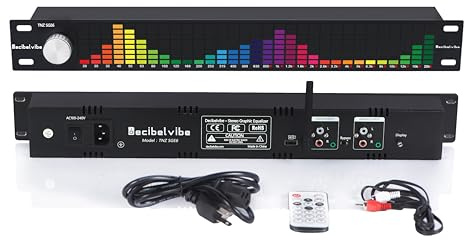 Decibelvibe TNZ SGE6 - Grafisk ljudutjämnare med RCA/3.5-utgång, trådlös ingång via inbyggd mikrofon, USB- och Bluetooth-ingång, ljudförförstärkare för ljud-och videosystem (silver)