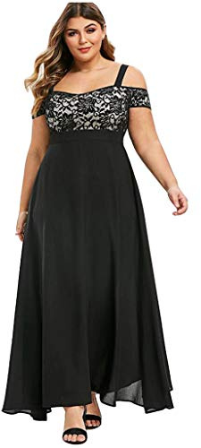 Plus Size Dresses for Women UK Clearance Cold Shoulder Party Evening Clubwear Maxi Dress Elegant Sexy Casual Long Dress Cocktail Lace Floral Hollow Summer Chiffon Dresses Wedding Guest Outfit