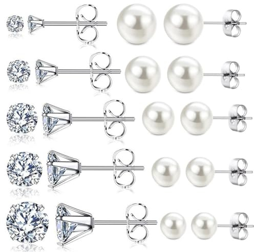 PLABBDPL 10 paia di orecchini con perle bianche d'acqua dolce, gioielli per le donne