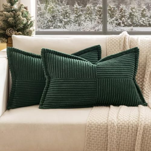 EMEMA manchesterfodral jul mjuk dekorativ kudde dekorativa örngott 30 x 50 cm örngott soffkuddar dekorativa kuddar soffkuddar set om 2 för vardagsrum sovrum mörkgrön
