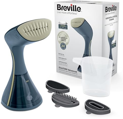 Breville EliteTEMP Advanced Handheld Garment Steamer | Horizontal & Vertical Clothes Steamer for Home & Travel | 2100W | Fast Heat Up | Blue & Gold | VIN448