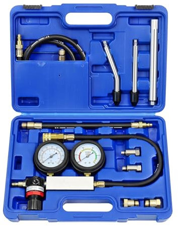 AXILYZE Testeur de compression, Kit de testeur de fuite de cylindre pour moteur à essence avec manomètre double, pour vérification de pression et test de taux de fuite, avec tige d'extension