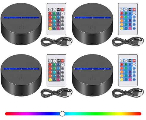 Apritsce 4 Pezzi Base LED, Base Luminosa A LED con Telecomando, Base per Lampada Notturna A LED 3D con 16 Colori Dimmerabili per Camera da Letto, Cameretta Dei Bambini, Soggiorno, Bar