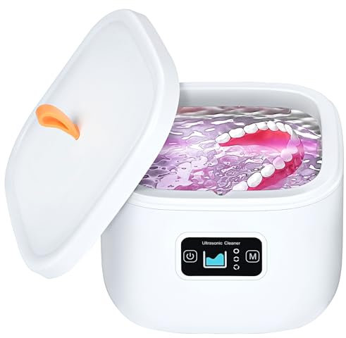 Livofloral UV Ultraschallreinigungsgerät für Zahnersatz, UV Ultraschallreiniger 45kHz / 255ML / 3 Zeitfunktion Tragbar Ultraschallgerät für Zahnprothesen Schmuck Zahnbürstenkopf Aligner Retainer, Weiß