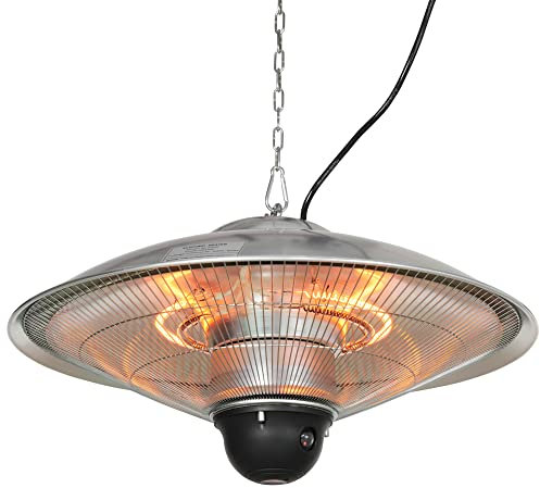 Outsunny Calefactor Exterior de Techo 1010/2210W Estufa de Infrarrojos con Control Remoto Calor Protección de 2 Niveles IP44 Aluminio para Interior Terraza Patio Ø58,5x33 cm Plata
