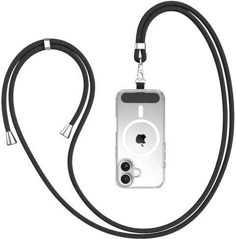 AK Handykette Universal, Handy Lanyard, Geeignet für Alle Smartphones mit 1 Stück Universelles Patch, Handyband Passend für Jede Handyhülle, Einstellbar und Abnehmbar (Schwarz)