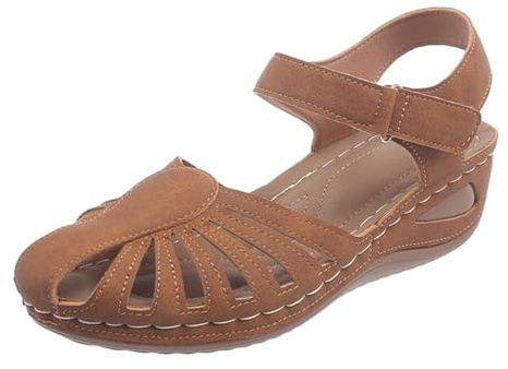 Sandalias Mujer Plataforma Comodas Verano Elegantes Sandalias De Vestir Cerradas Cuero Sandalia Romanas Punta Cerrada Ortopedicas Casuales Retro Zapatos Flexibles Cuña Planas Boda Piscina Baratas