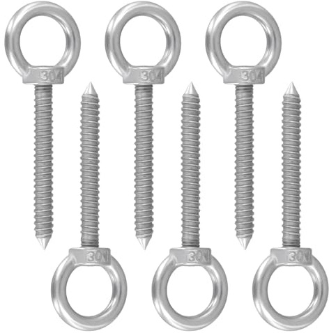 Funsuei 6 stycken ringskruvar i rostfritt stål, M10 x 80 mm längd silver öljettskruvar, ringskruv för lyft- och fästapplikationer