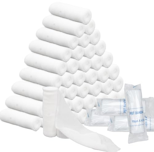 50 Stück Mullbinden Fixierbinden 10 cm x 4,5 m, Einzeln Verpackte Pflegebandagen, Atmungsaktive Kompressionsbinden für Sport und Alltag